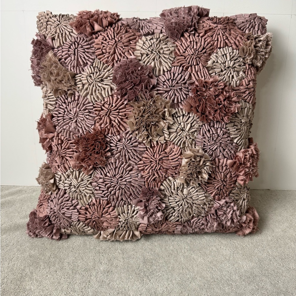 Tahari Home Blush Mauve 3D Appliqué Flower Pillow w/ Insert Floral